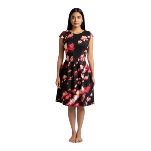 Calvin Klein Dresses & Skirts - Calvin Klein Scuba Dress – Size 6P | Pleated Round Neck | Cap Sleeve | Pockets